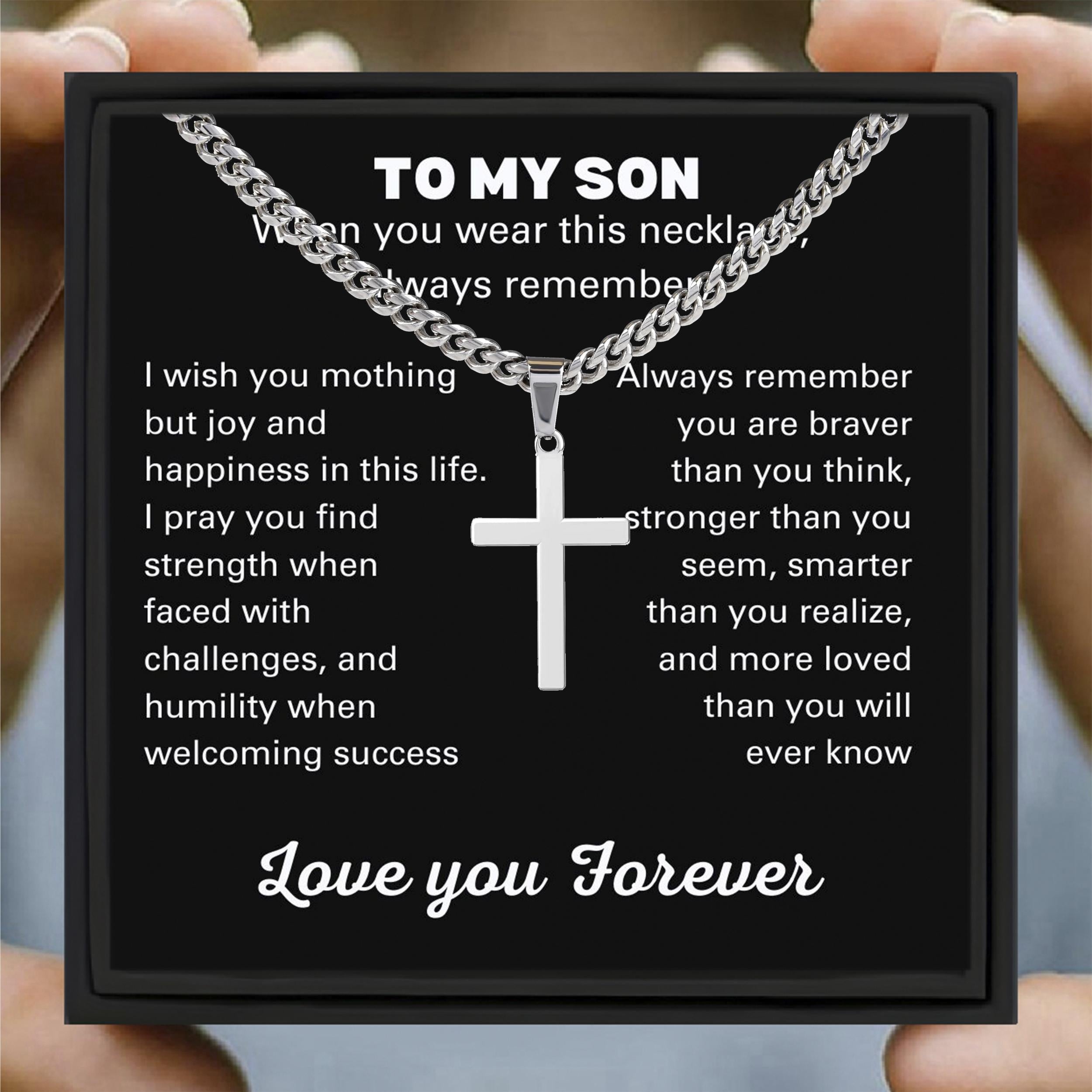 Gift To My Son Cross Necklace For Boys Birthday