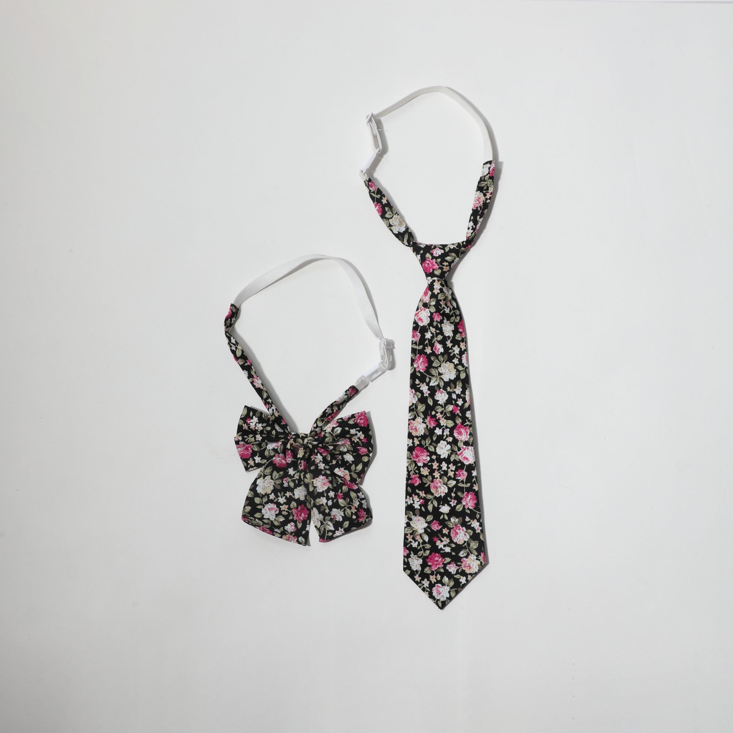 2pcs Flower Print Bow Tie Set Classic Neck Tie College Style