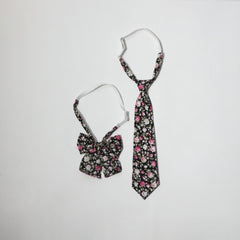 2pcs Flower Print Bow Tie Set Classic Neck Tie College Style