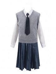 Girls School Uniform Dress Cosplay Costume Striped Coat Dress Sweater