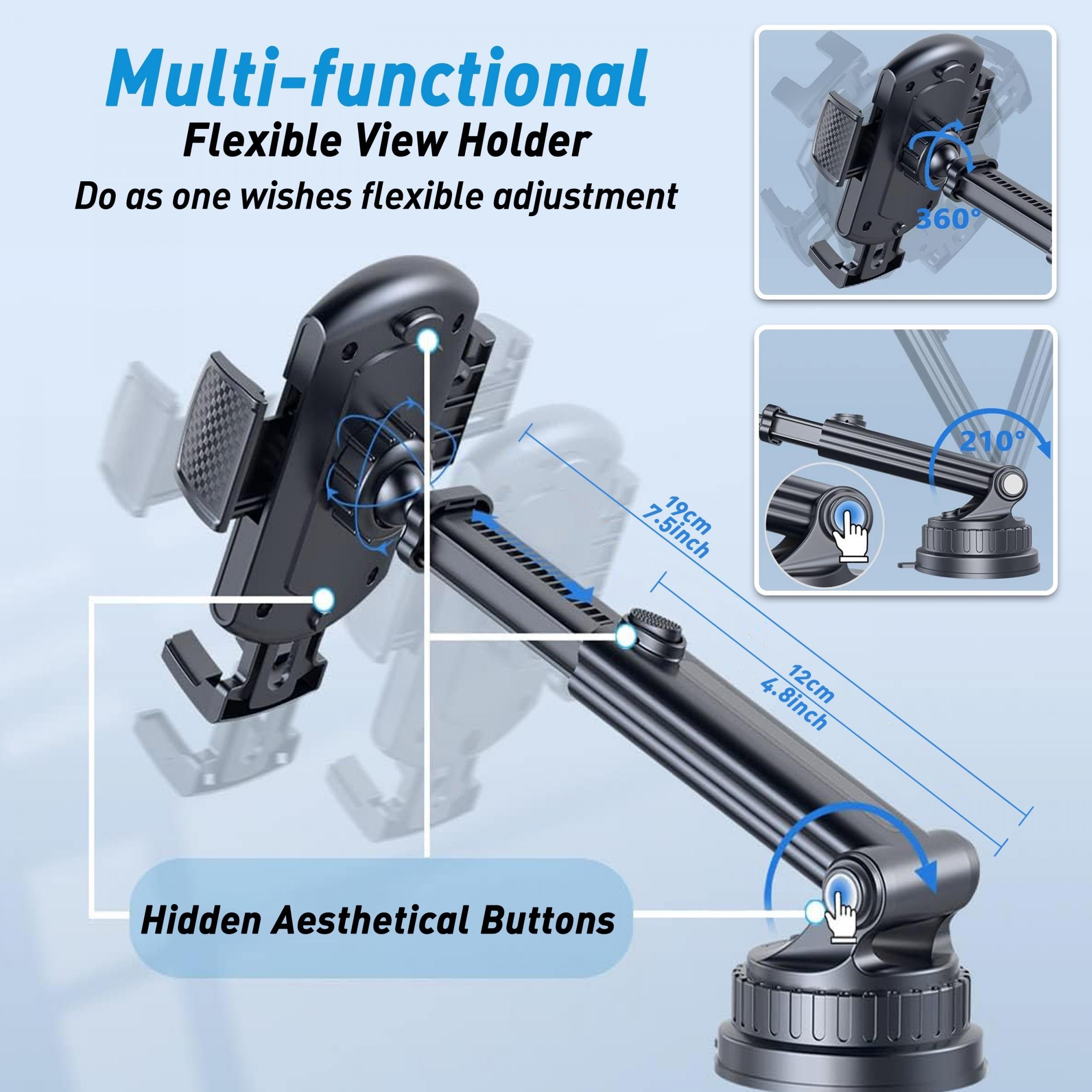 Adjustable Car Phone Mount 360 Rotation Universal Dashboard Holder