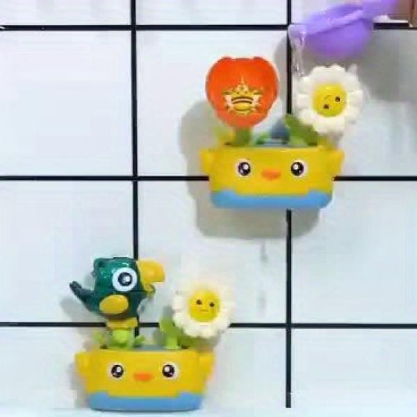 Yellow Duck Flowerpot Cartoon Animal Bath Toy for Baby Bathroom Soothing Tool