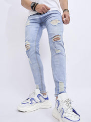 Men's Ripped Cotton Jeans, Street Style Denim Pants