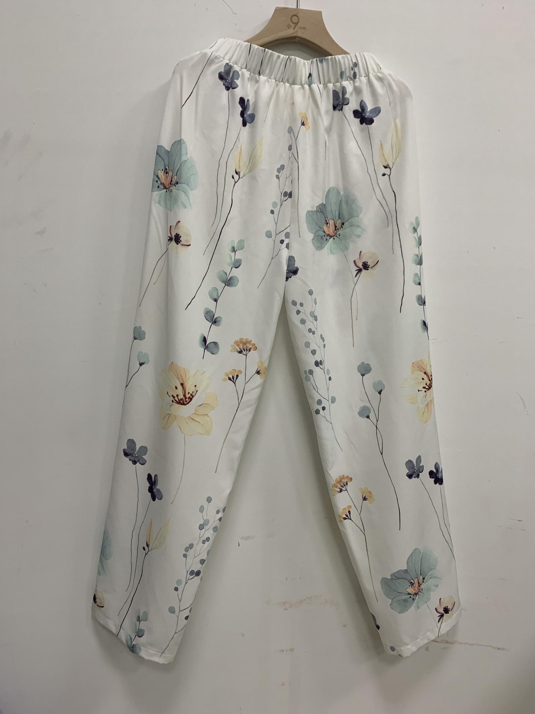 Floral Print Drawstring Pants Elastic Waist Pockets Women's Clothing