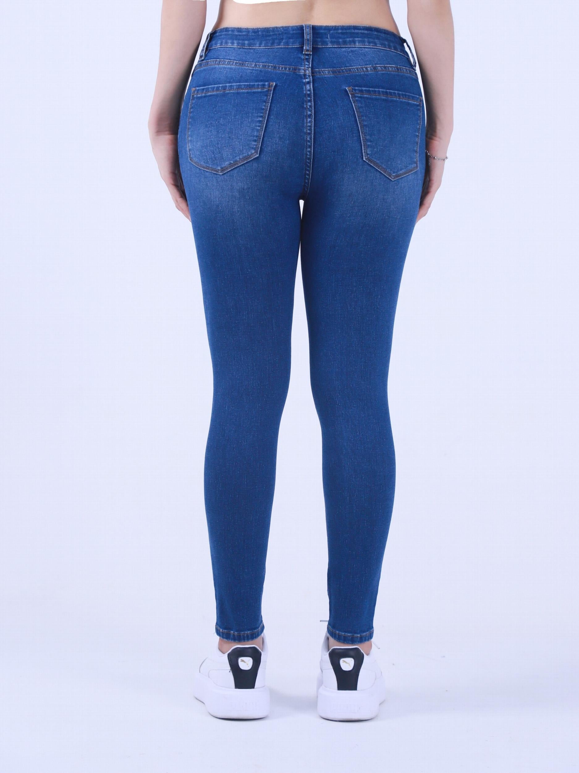 Casual Skinny Jeans Washed Ripped Button Fly High Stretch