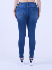Casual Skinny Jeans Washed Ripped Button Fly High Stretch