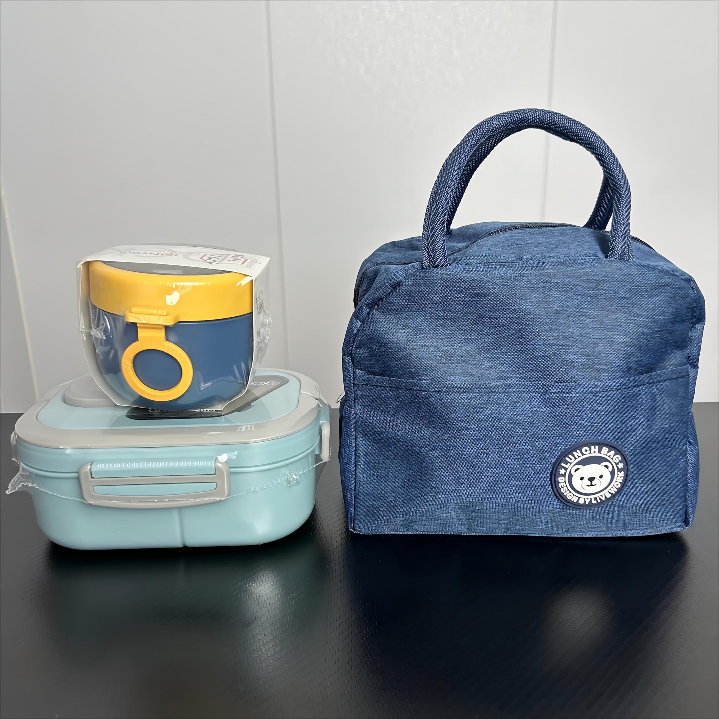 3pcs Portable Lunch Box Bag Set Thermal Bag Lunch Box Oatmeal Breakfast Cup