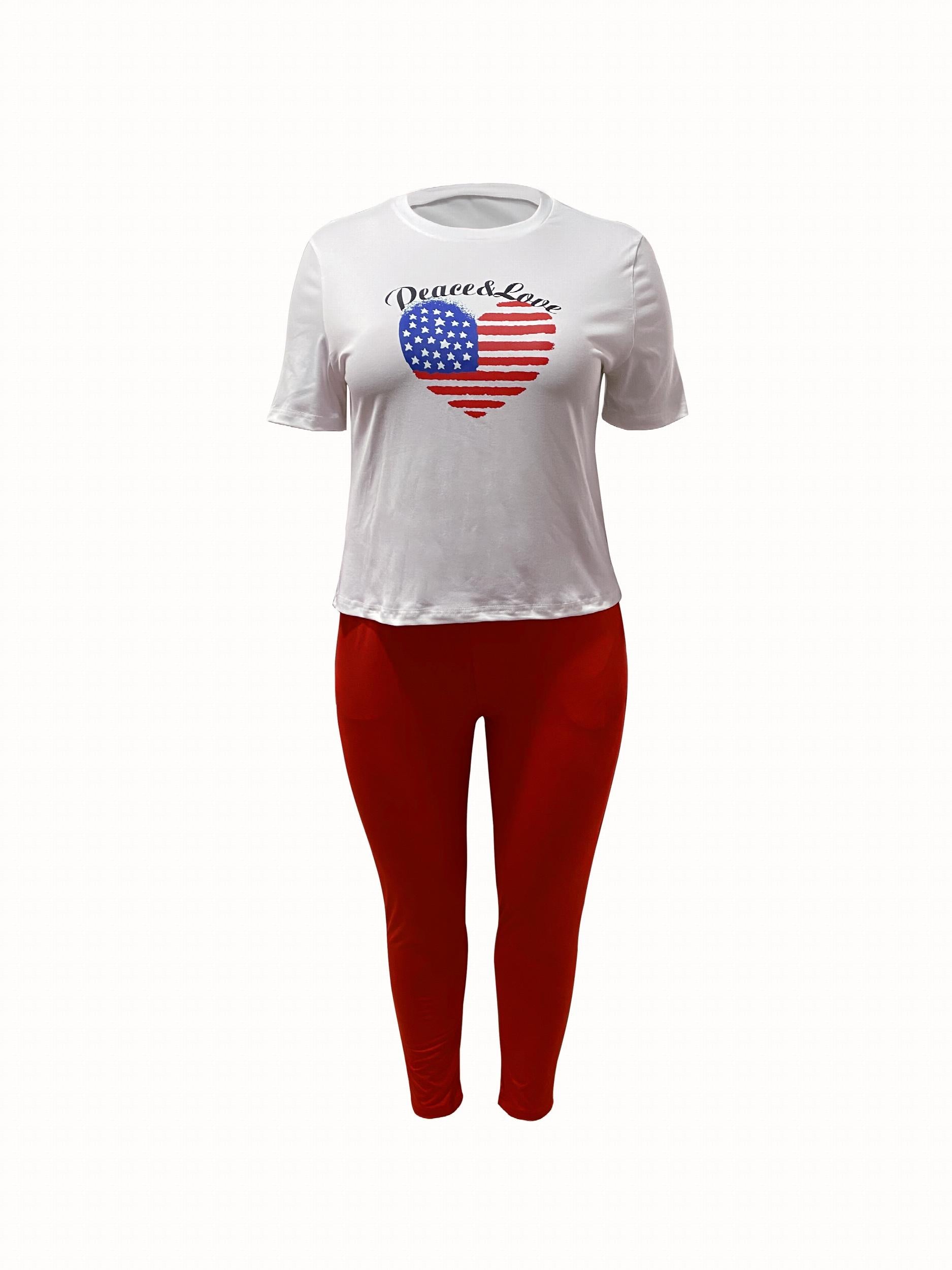 Independence Casual Outfits Set Women's Plus Flag Pattern