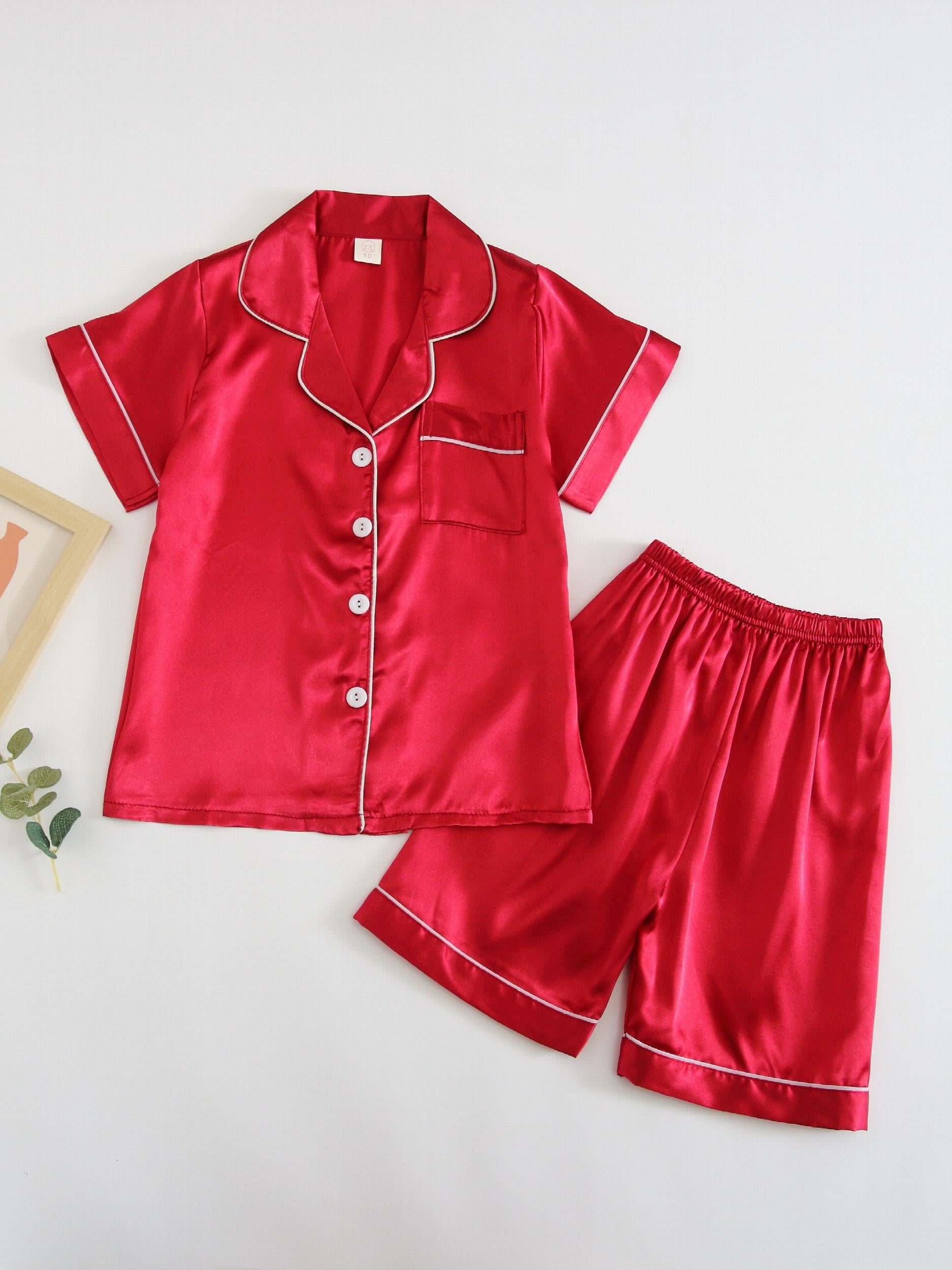 Toddler Girls Boys Pajamas Set 2 Pcs Kids Short Sleeve Button Down