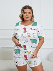 Dog Print Tee & Shorts Set Women's Pajama 2 Piece