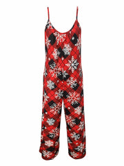 Plaid & Snowflake Print Wide Leg Jumpsuit