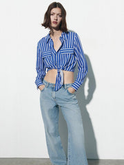 Stripe Print Button Up Long Sleeve Blouse