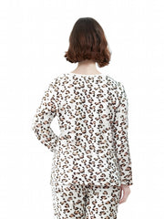 Leopard Print Lounge Top Cozy V Neck Flannel Women's Loungewear