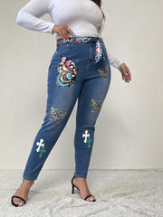 Y2K Jeans Women's Plus Butterfly Print Washed Skinny Jeans
