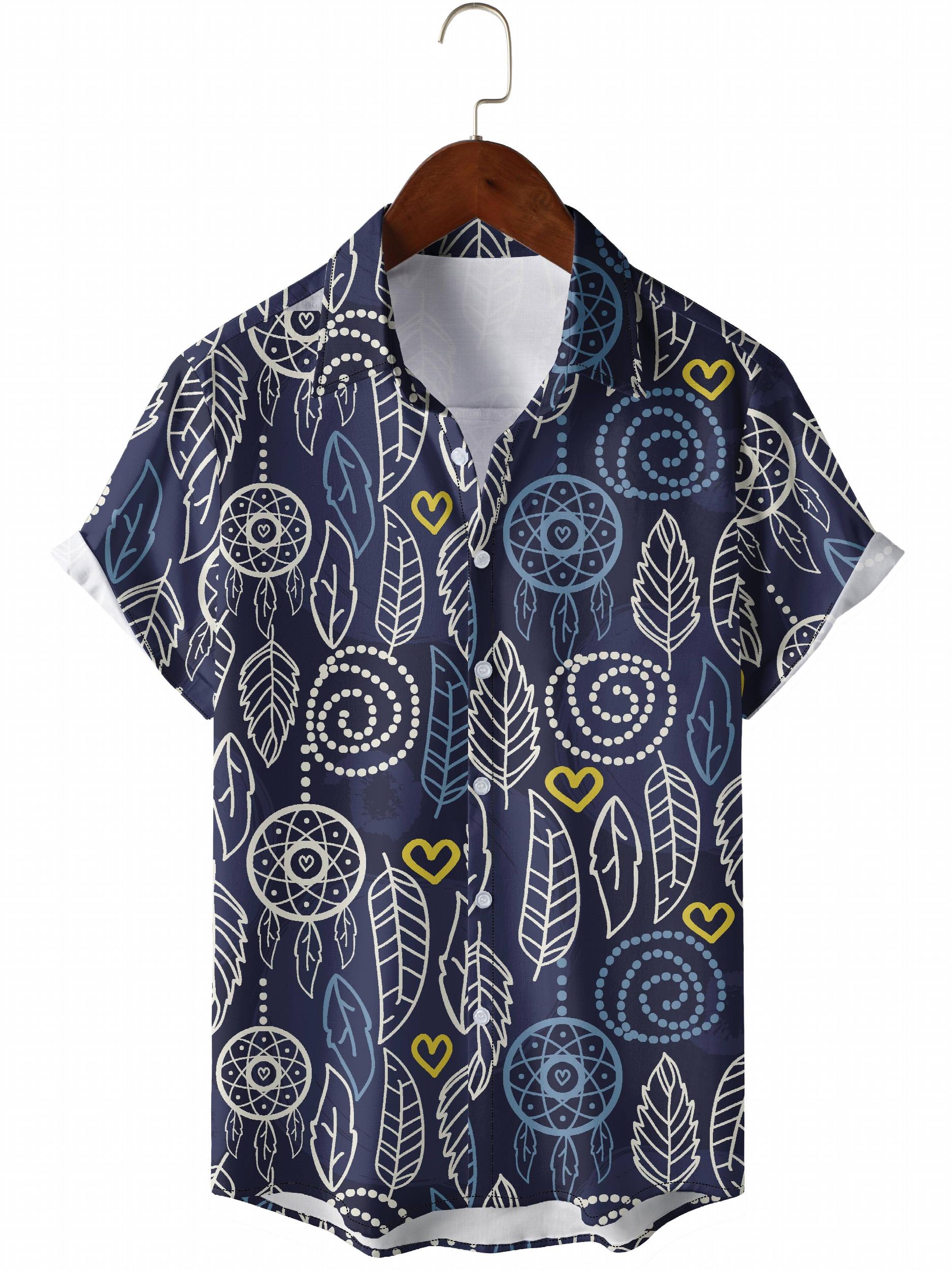 Men's Leaf Pattern Hawaiian Shirt Short Sleeve Casual Button Up