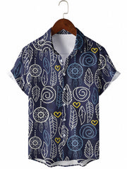 Men's Leaf Pattern Hawaiian Shirt Short Sleeve Casual Button Up