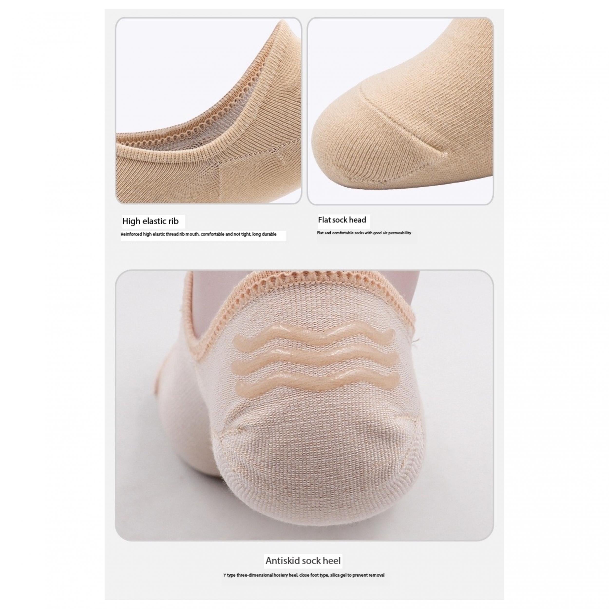 Non Slip Flat No Show Ankle Socks Thin Breathable Casual Socks