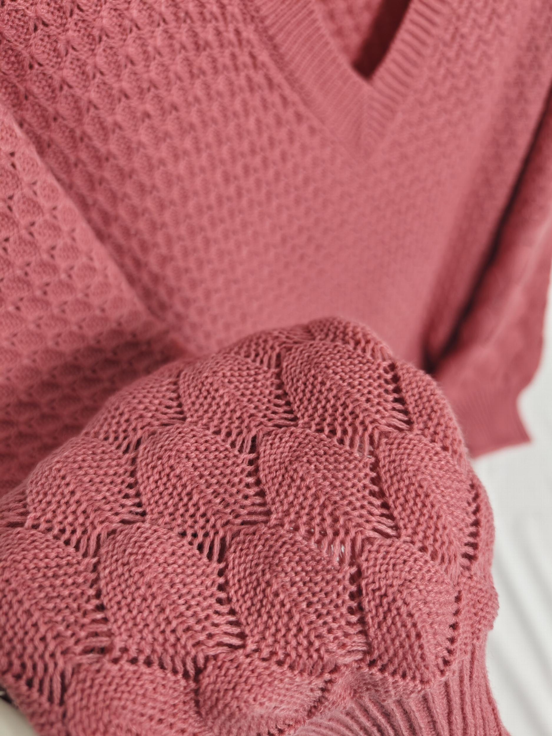 Lantern Sleeve Eyelet Embroidered V Neck Sweater