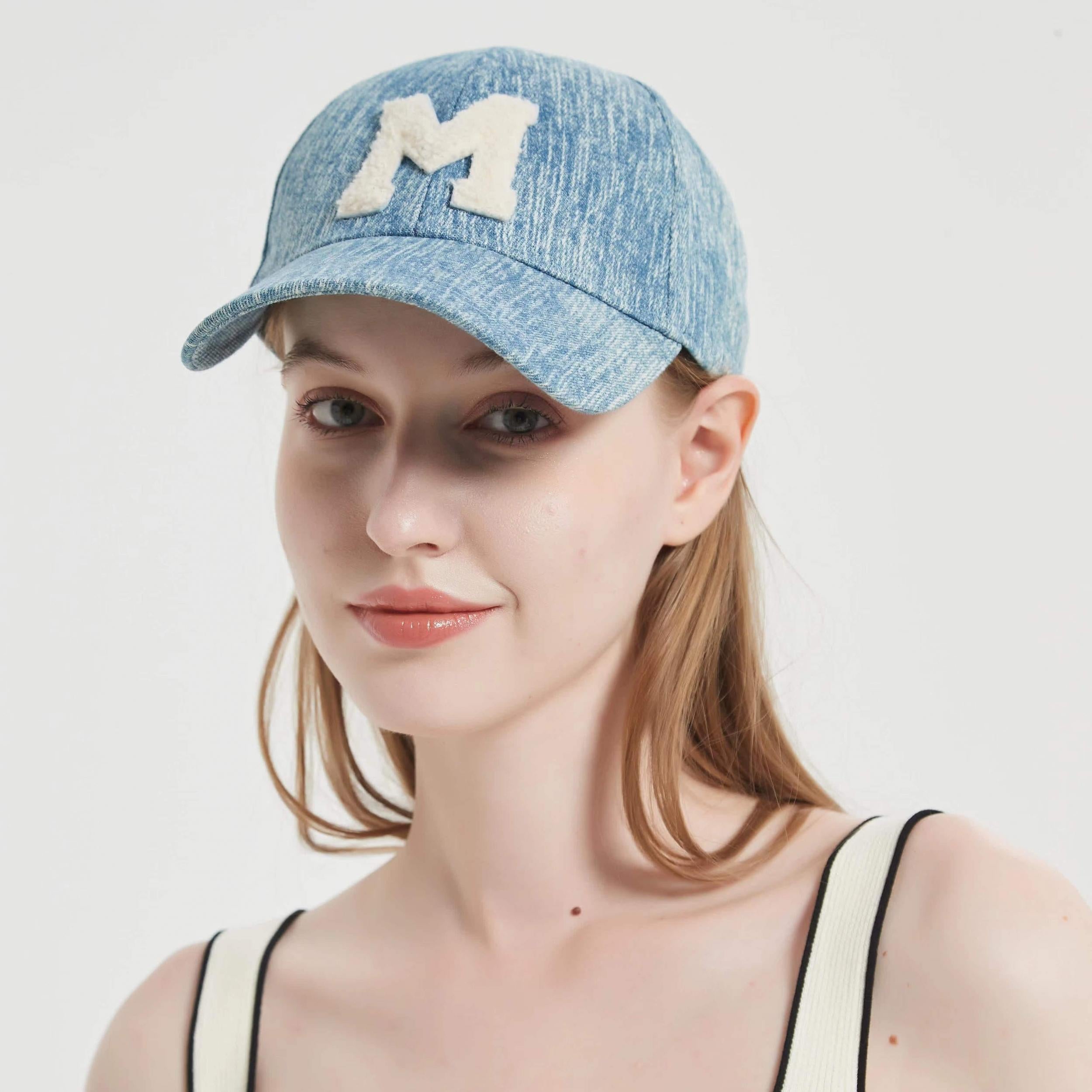 M Label Patch Baseball Cap Washed Casual Sports Sun Hats Dad Hat