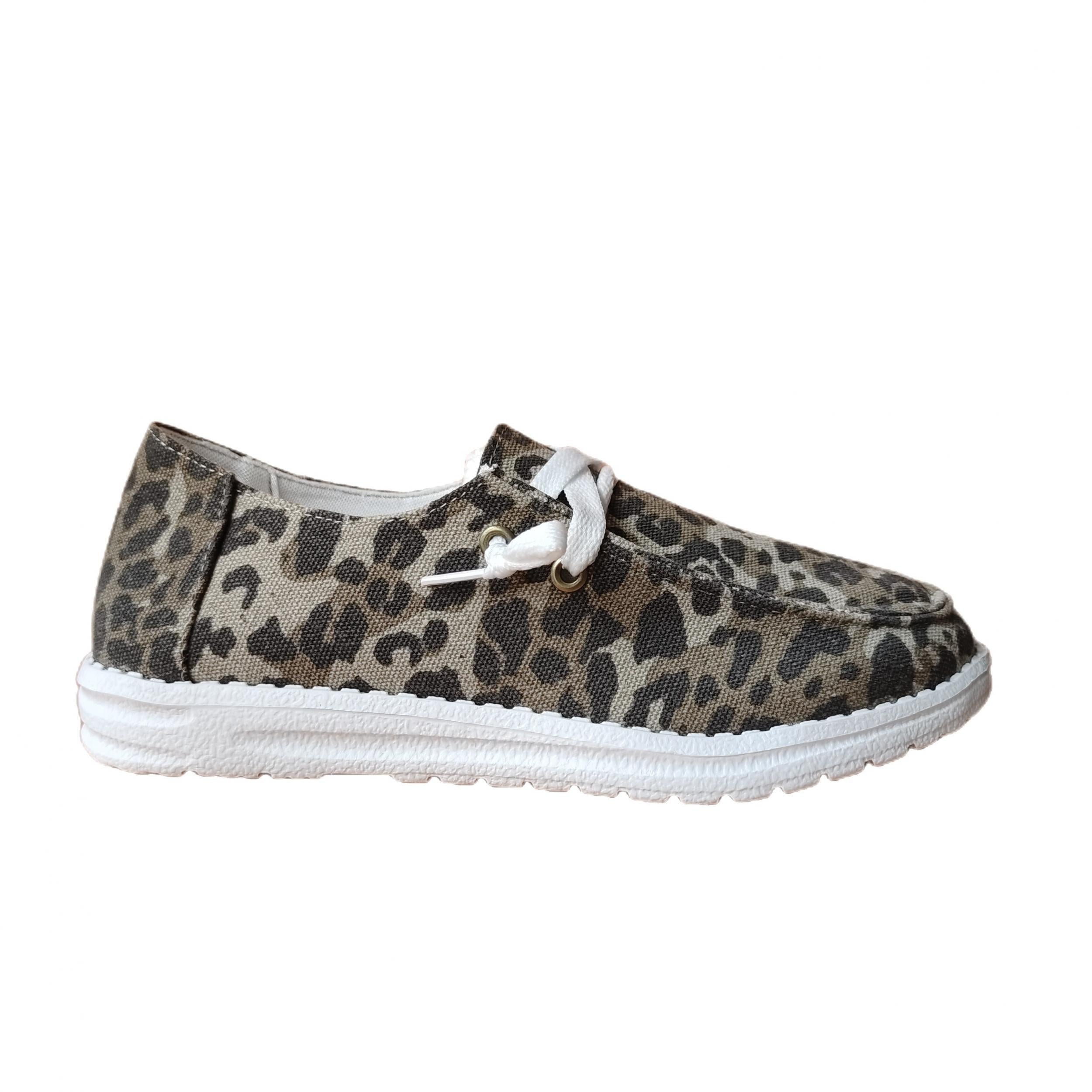 Leopard Print Loafers Lace Up Round Toe Sneakers