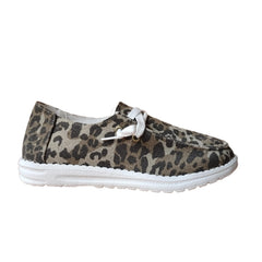 Leopard Print Loafers Lace Up Round Toe Sneakers