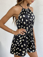 Polka Dot Drawstring Waist Romper Jumpsuit