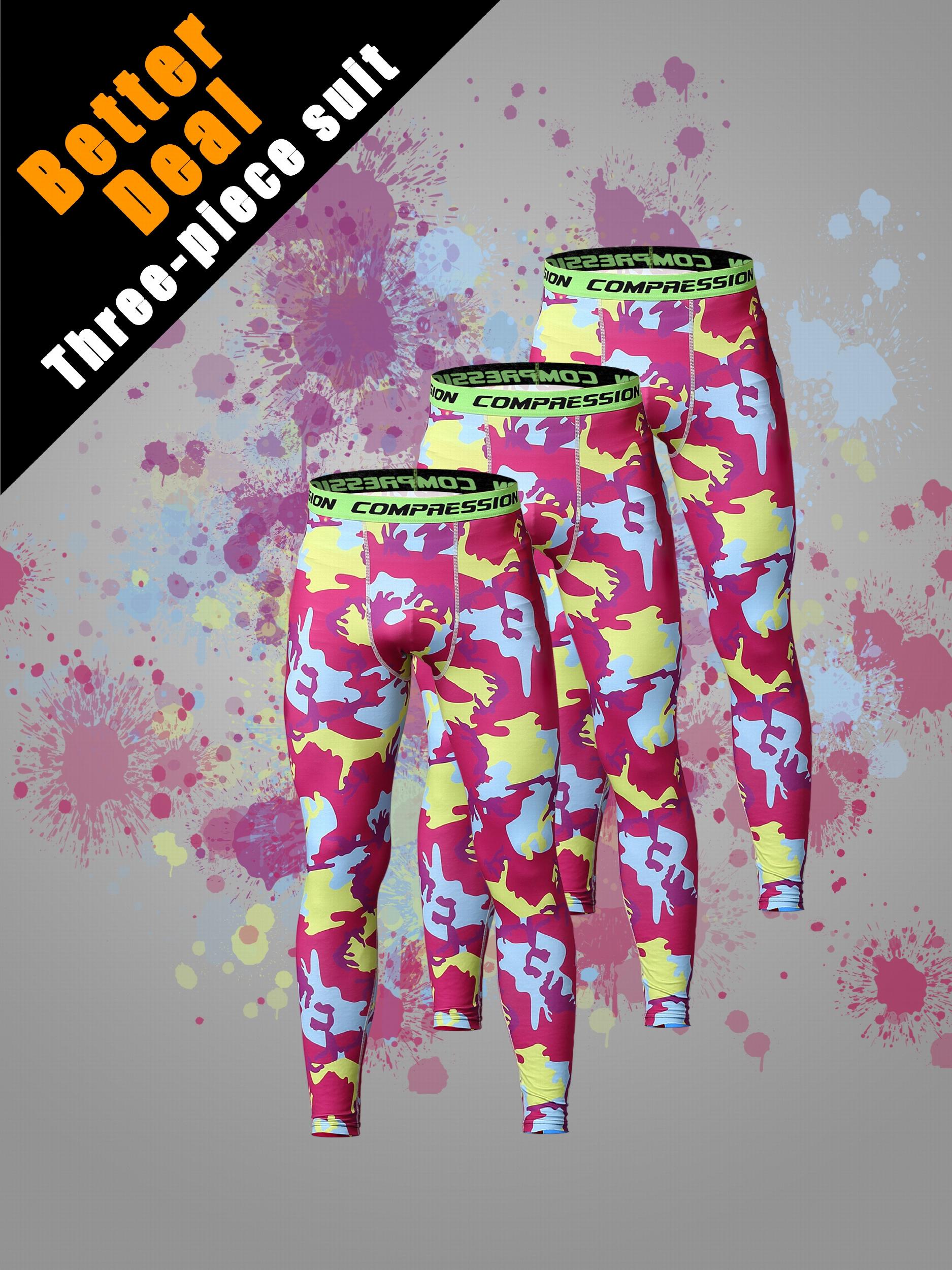 Men's 3pcs Solid Leggings Active Quick Drying Sports Compression Pants