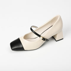 Women's Colorblock Chunky Heels Square Toe Dress Pumps