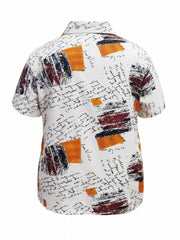 Women's Plus Size Geo & Art Letter Print Short Sleeve Blouse