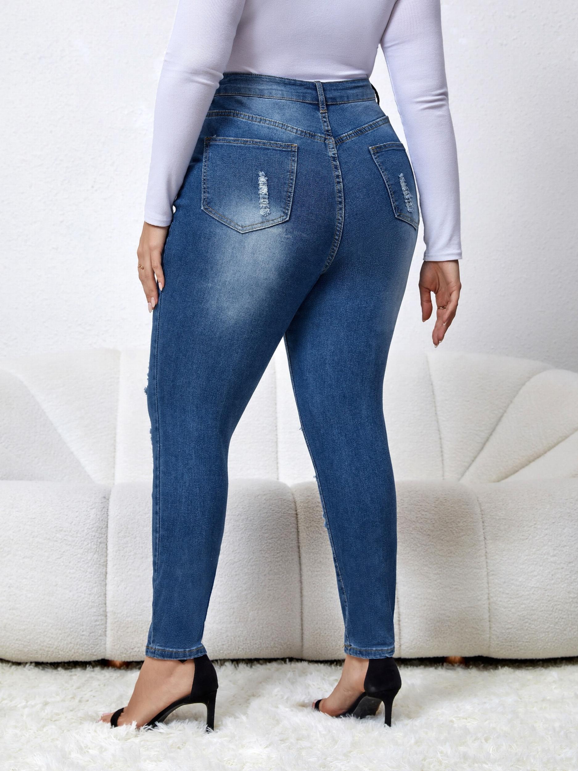 Women's Plus Ripped High Rise Skinny Jeans