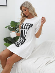 Letter Print NightDress Short Sleeve Pajama Dress