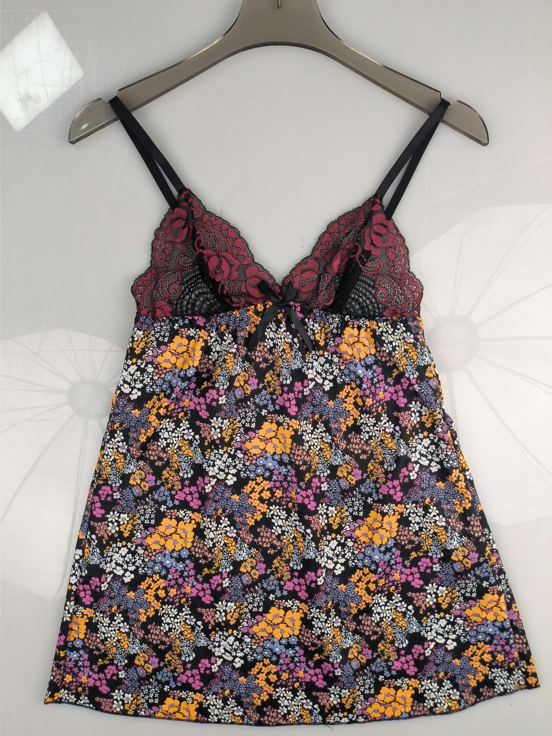 Floral Print Slip Nightdress Lace V Neck Sleep Dress
