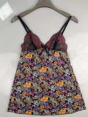 Floral Print Slip Nightdress Lace V Neck Sleep Dress