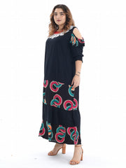 Ramadan Kaftan Dress Set Women's Plus Graphic Print Contrast Lace