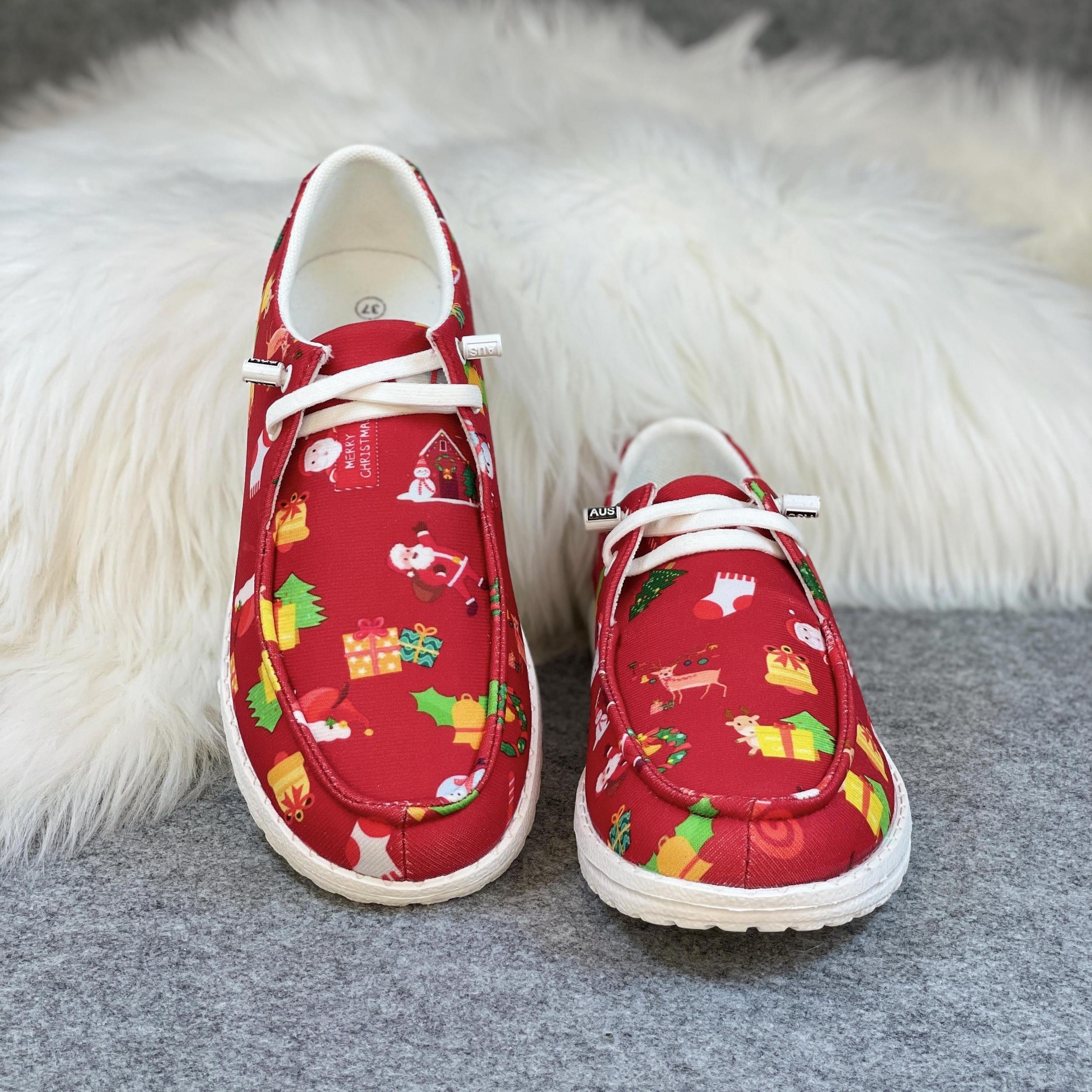 Women's Christmas Cartoon Print Skateboard Shoes Lightweight Sneakers