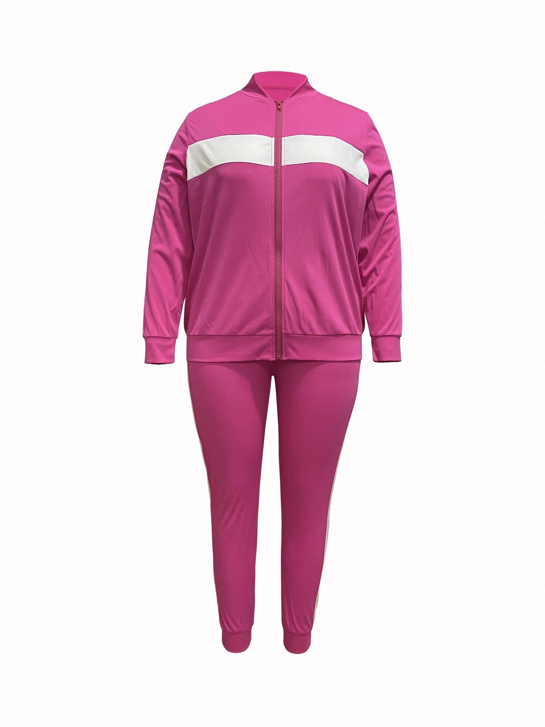 Striped Long Sleeve Stand Collar Zipper Coat & Joggers Set