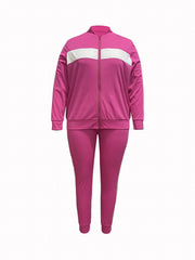 Striped Long Sleeve Stand Collar Zipper Coat & Joggers Set