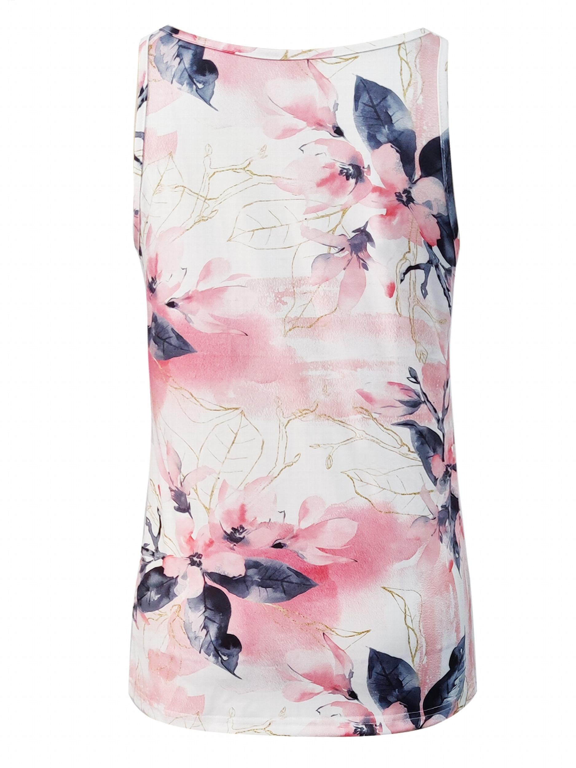 Floral Print Zipper Front Tank Top Summer Sleeveless Tank Top