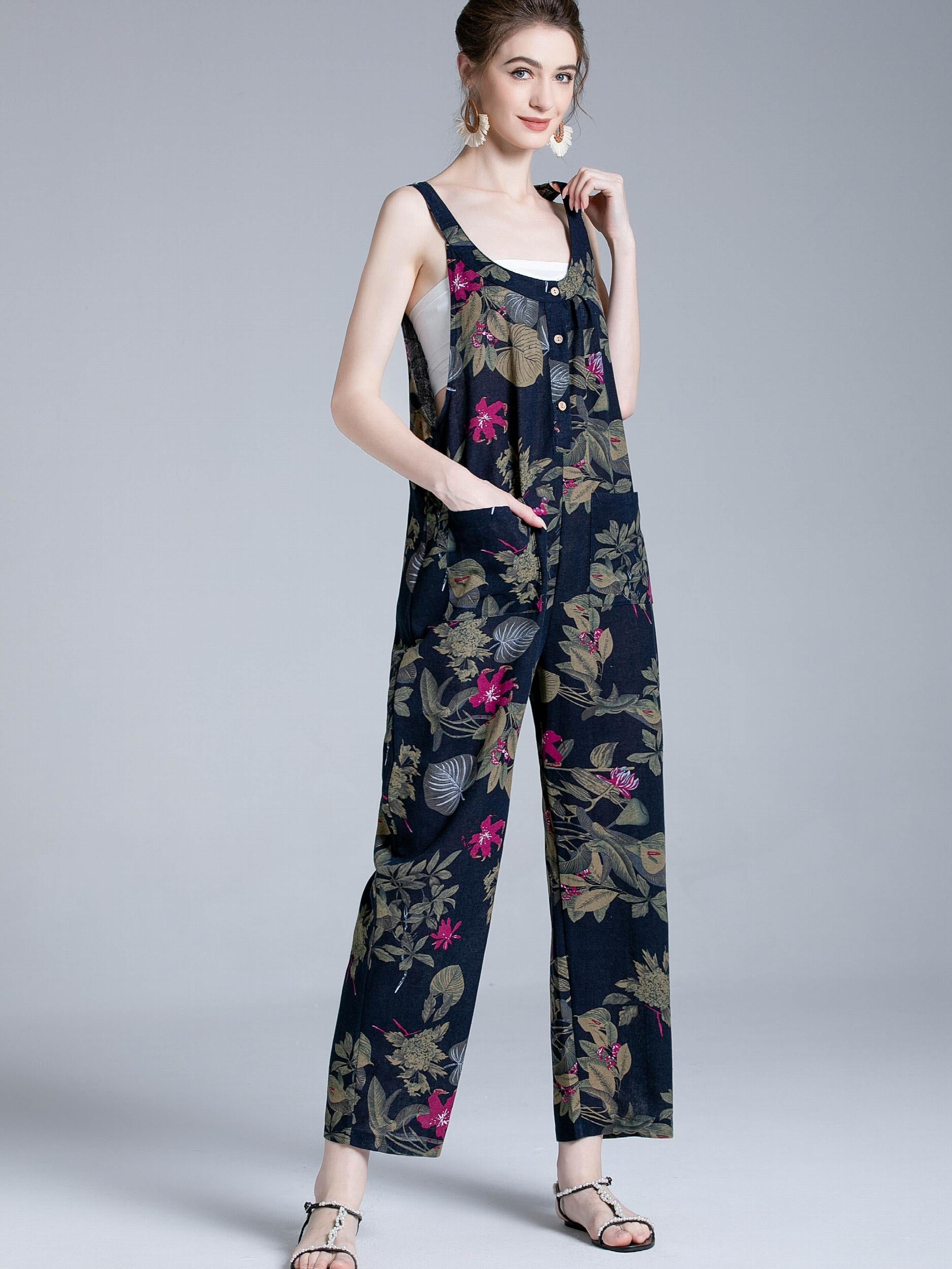 Hippie Patchwork Retro Print Wide Leg Jumpsuit Loose Casual Jumpsuit