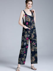 Hippie Patchwork Retro Print Wide Leg Jumpsuit Loose Casual Jumpsuit