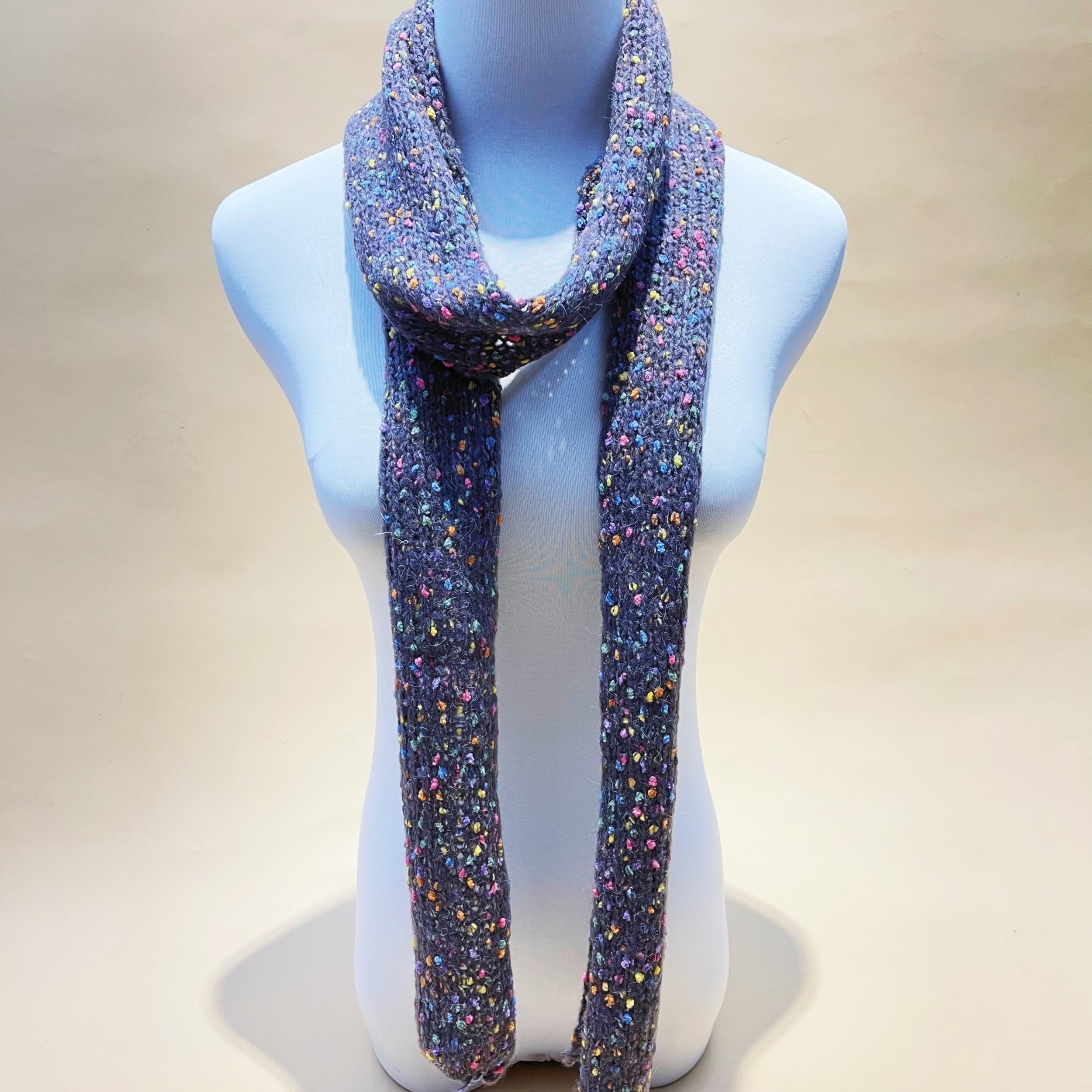 Gray Dotted Thin Scarf Solid Knitted Neckerchief Long Narrow Neck Scarf
