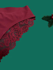 3pcs Christmas Print Briefs Lace Panties Women's Lingerie