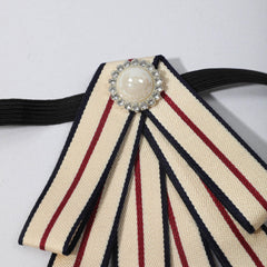 Women's Professional Bow Tie Faux Pearl & Rhinestone Ribbon Neck Tie