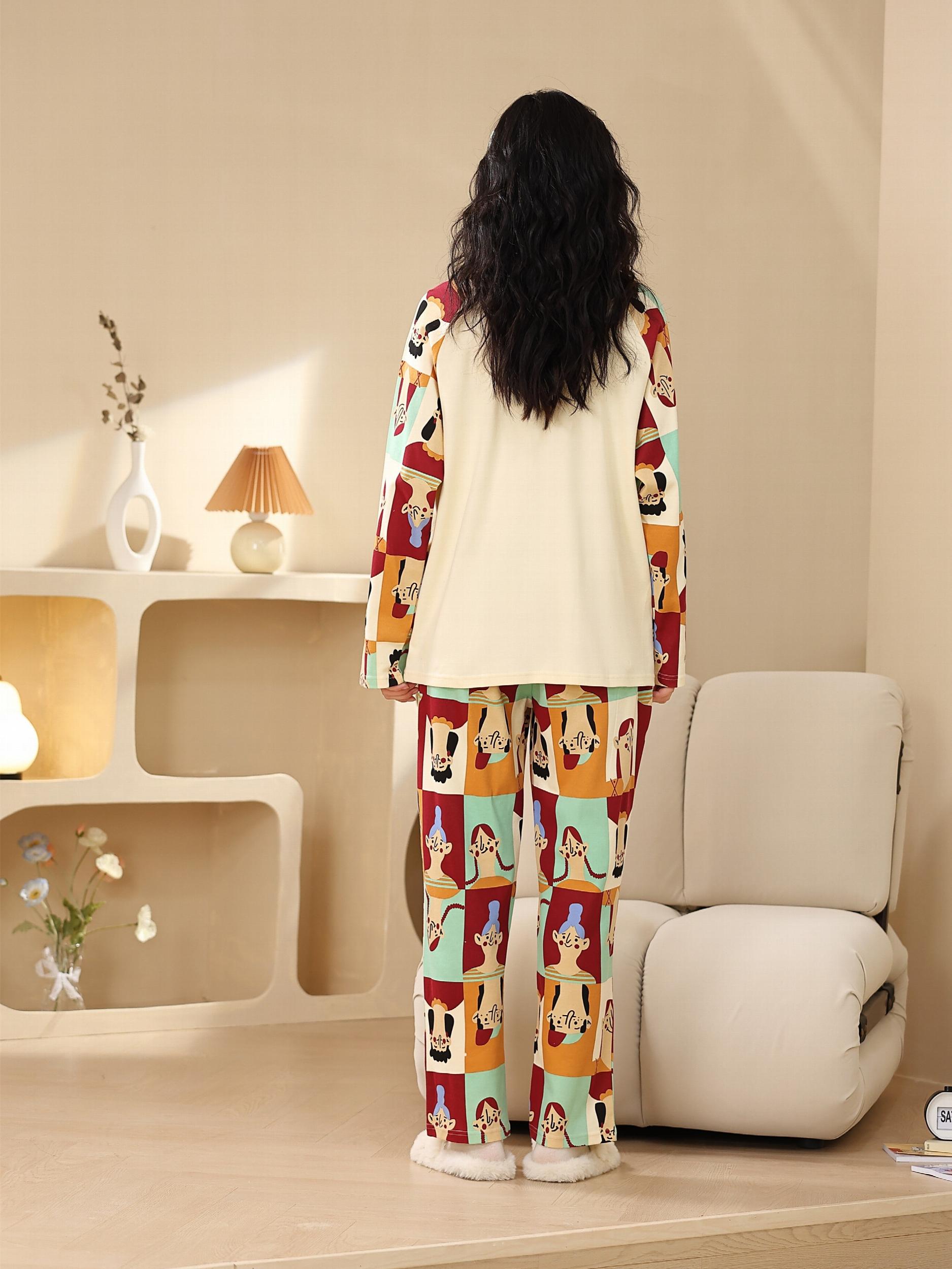 Cartoon Print Pajama Set Long Sleeve Crew Neck Top & Elastic Waistband Pants