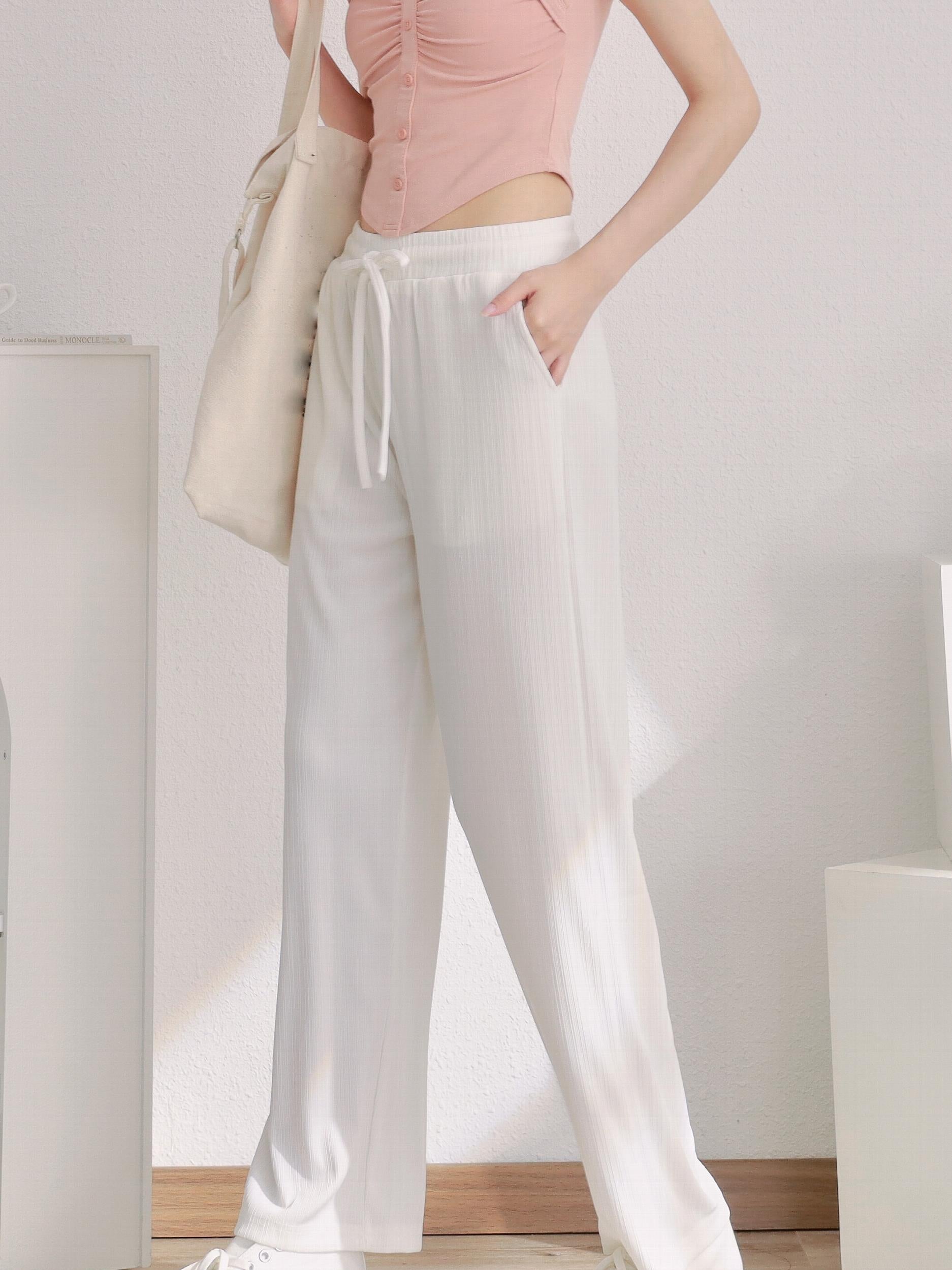 Solid Color Drawstring Wide Leg Pants