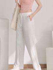 Solid Color Drawstring Wide Leg Pants