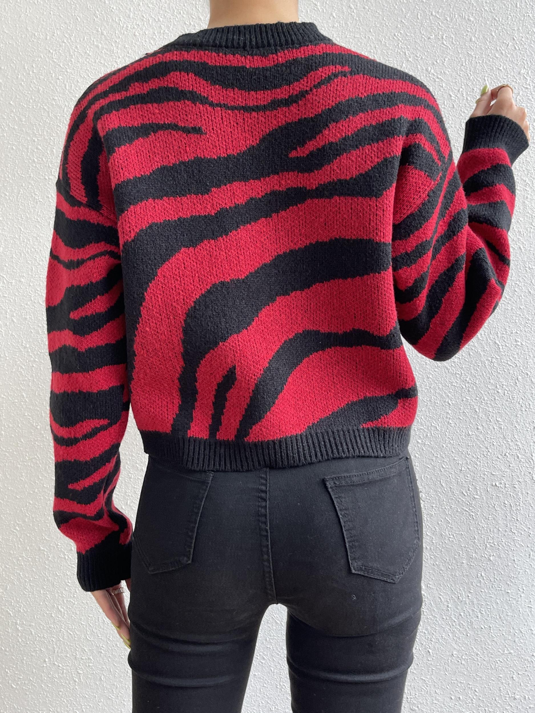 Vintage Jacquard Striped Round Neck Sweater