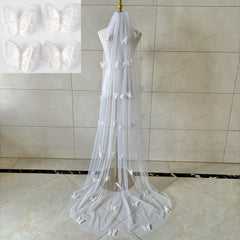 7inch 3D Butterfly Headband Sewn Veil Cathedral Floor Length Ivory