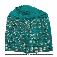 Pleated Turban Cap Rhinestone Beanie Elastic Head Wrap Bonnet