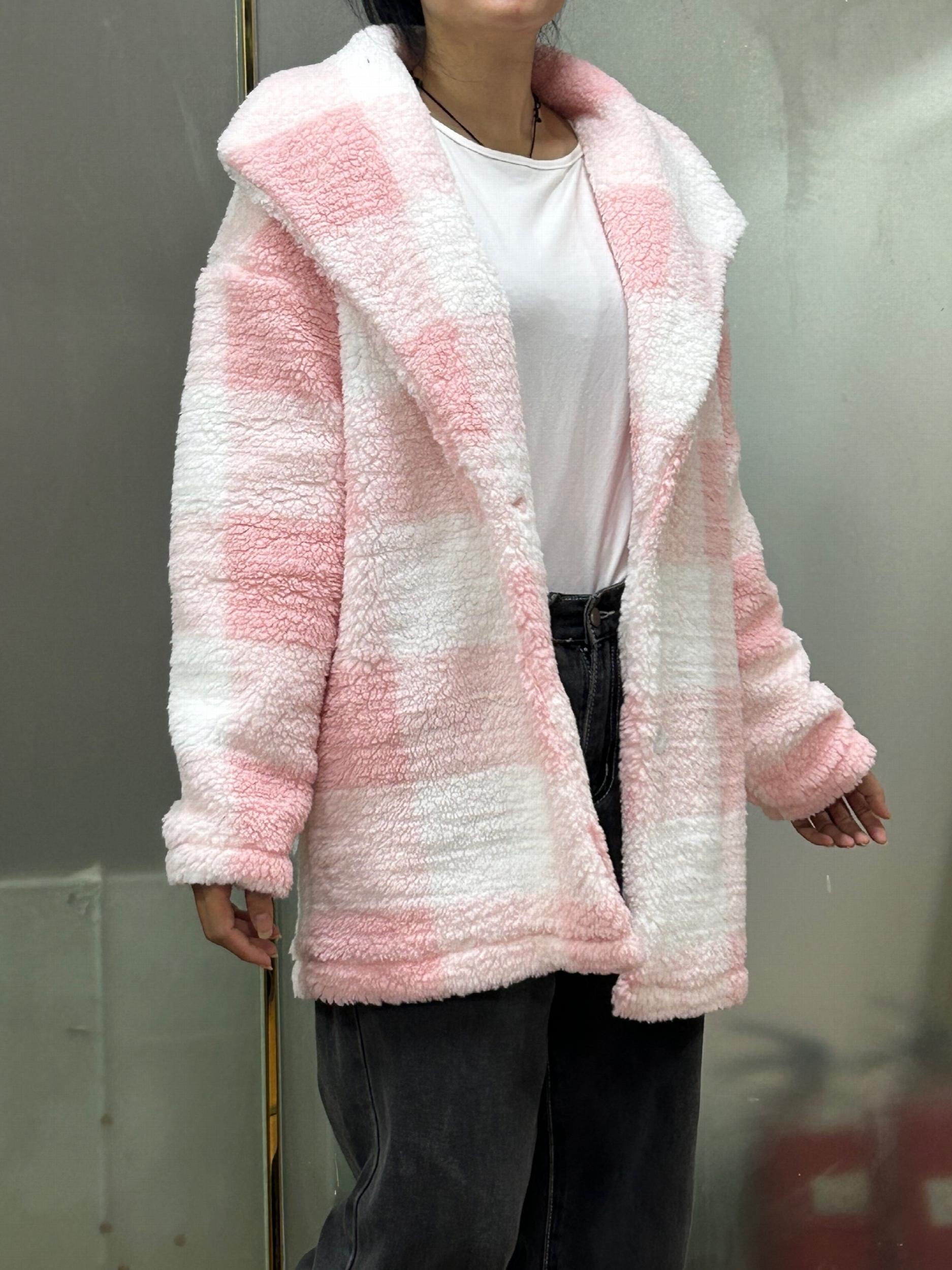 Plaid Print Teddy Coat Waterfall Collar Button Front Warm Outerwear